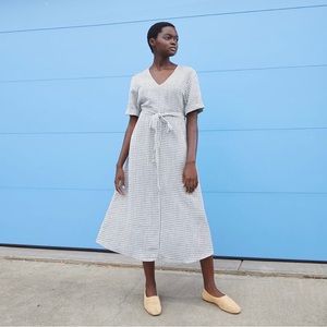 Ali Golden Dress - v-neck grid dress - size medium